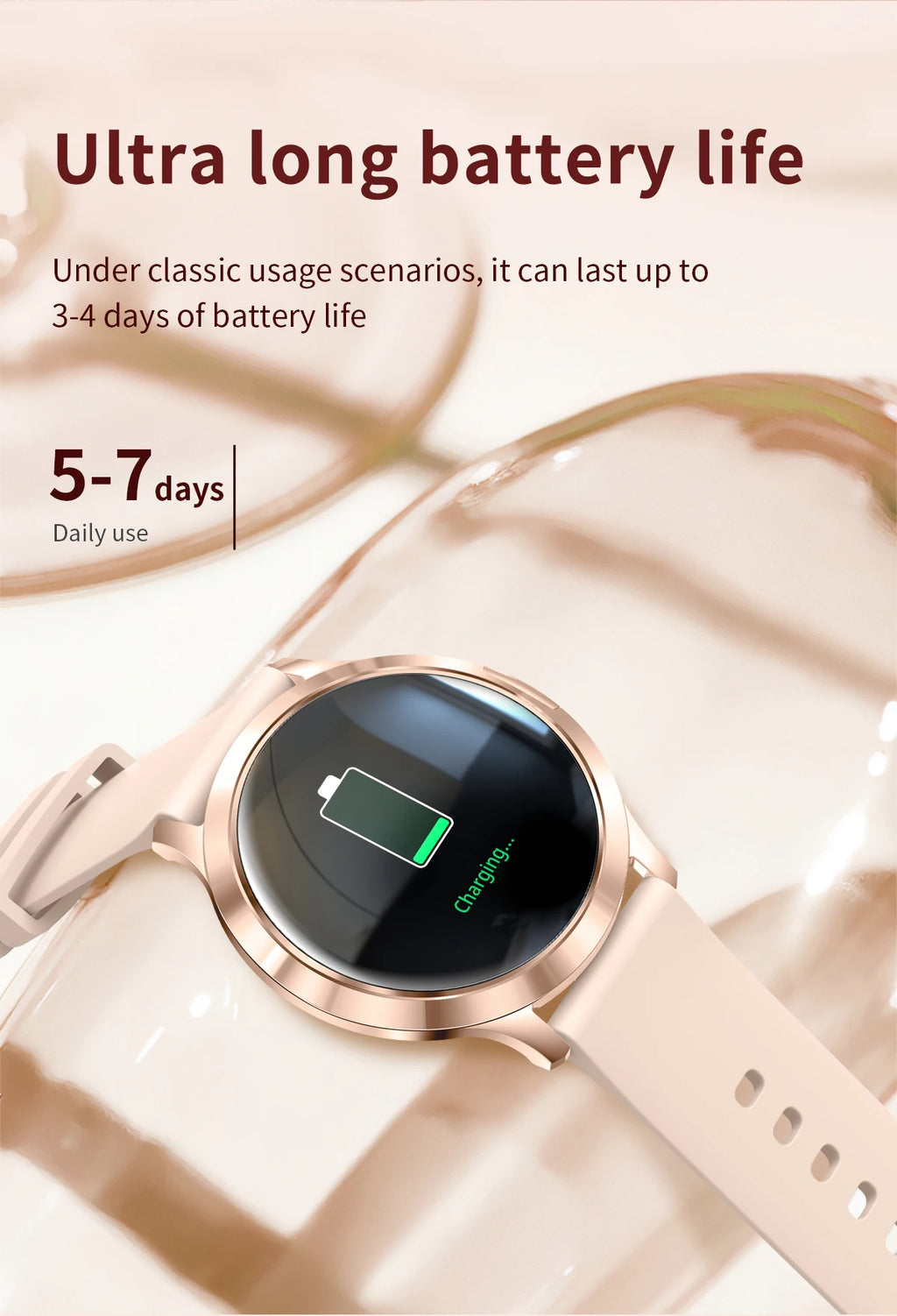 Nuevo reloj inteligente para mujer 1,32 "AMOLED pantalla completamente táctil Bluetooth llamada presión arterial IP68 impermeable NFC 7,3mm pulsera ultrafina