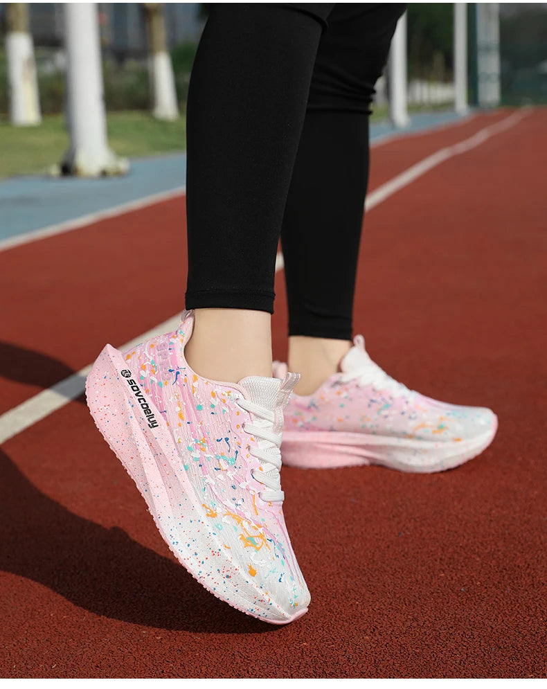 Zapatillas Deportivas para Mujer con Placa de Carbono Degradada, Amortiguadoras, Transpirables, Ligeras y Antideslizantes