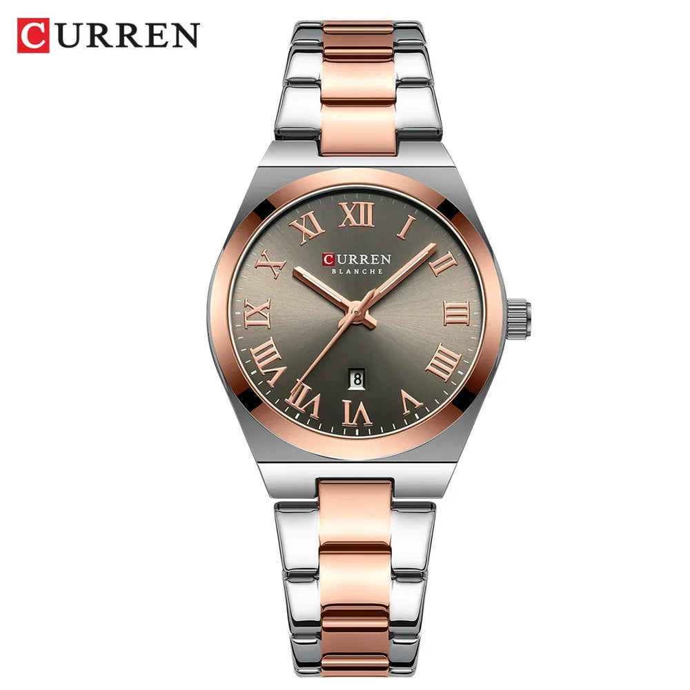 Reloj CURREN para mujer, relojes para mujer, relojes para mujer, vestido de moda resistente al agua, pulsera de acero inoxidable, relojes analógicos con fecha