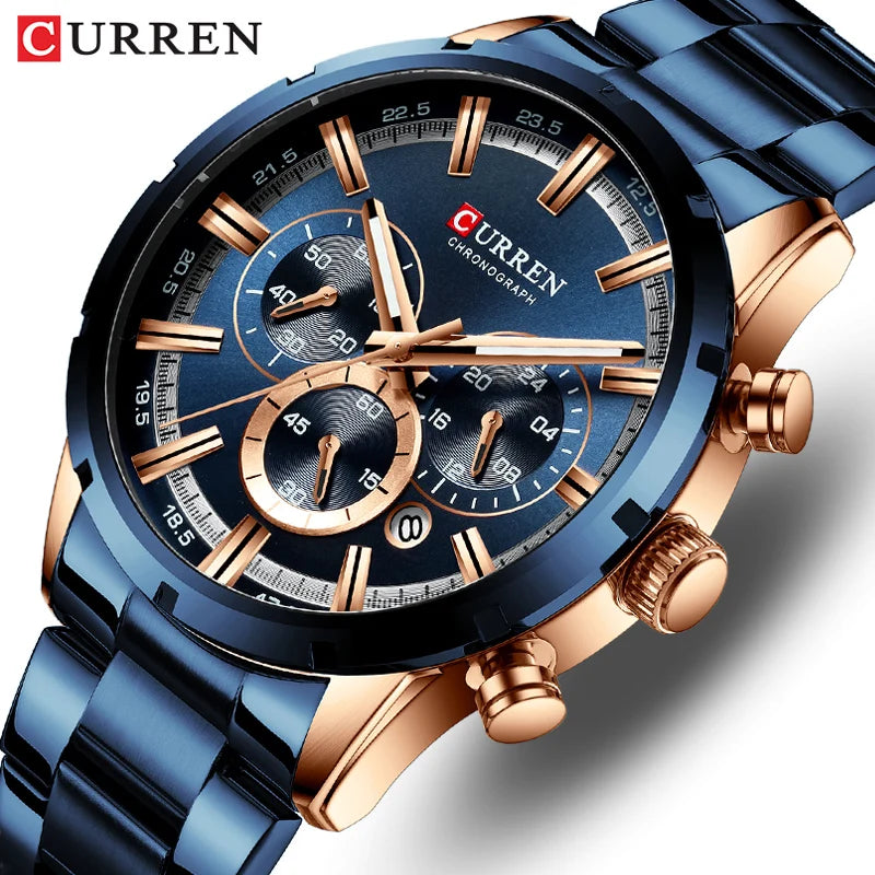 Reloj de pulsera CURREN de Cuero militar de lujo de la mejor marca, relojes deportivos informales para hombres, reloj de pulsera azul para hombre, reloj de pulsera cronógrafo de moda