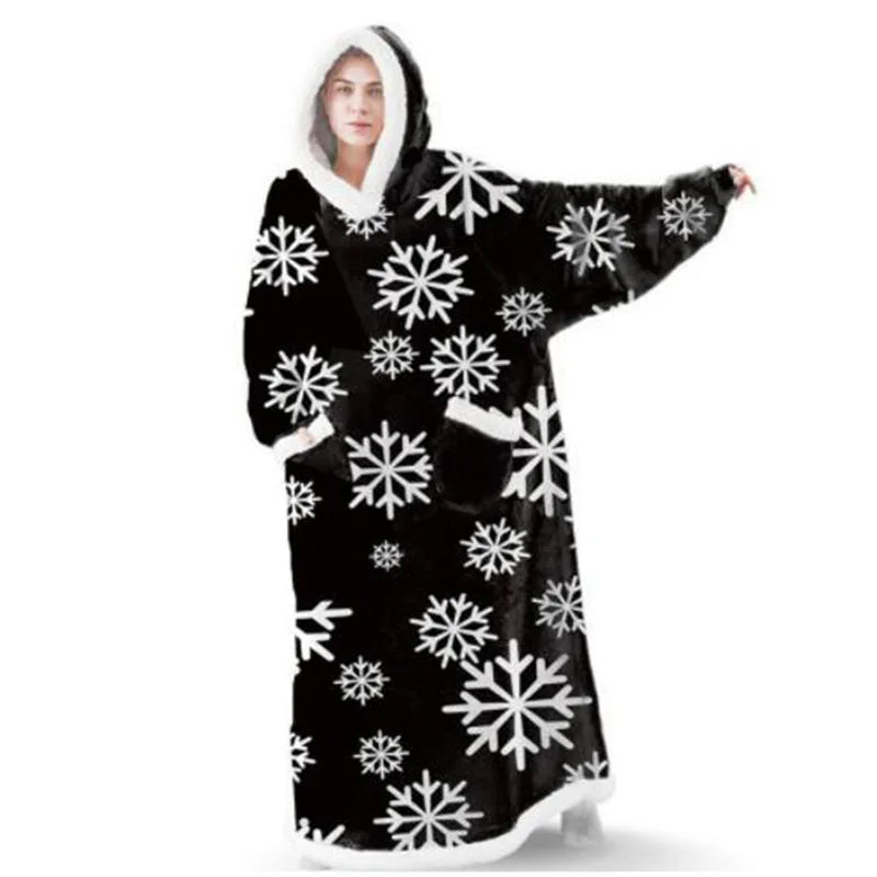 Sherpa Flannel Oversized Hoodie Blanket, Warm Winter Blanket with Sleeves, Hooded Sweatshirt, Oversized TV Blanket, Pullover