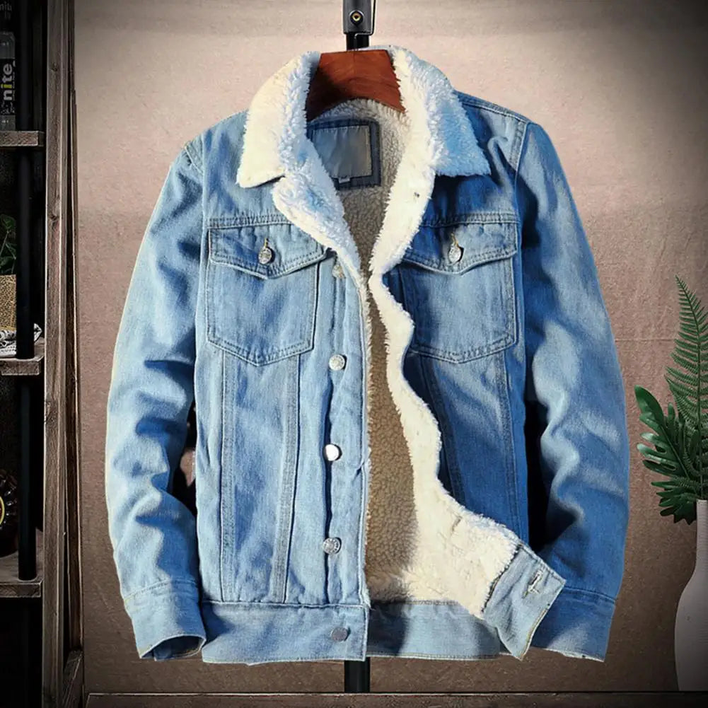 Chaqueta de mezclilla gruesa para hombre, abrigo de terciopelo, Parkas de piel, forro polar interior, invierno y otoño