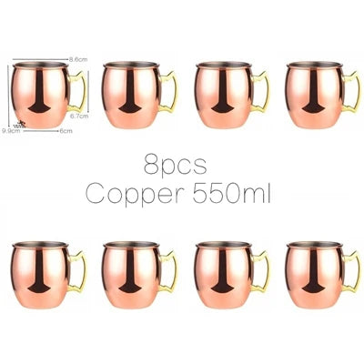 Juego de 8 Tazas de Cobre Martillado para Moscow Mule - Tazas de Acero Inoxidable para Servir Cerveza, Vino, Café y Cócteles