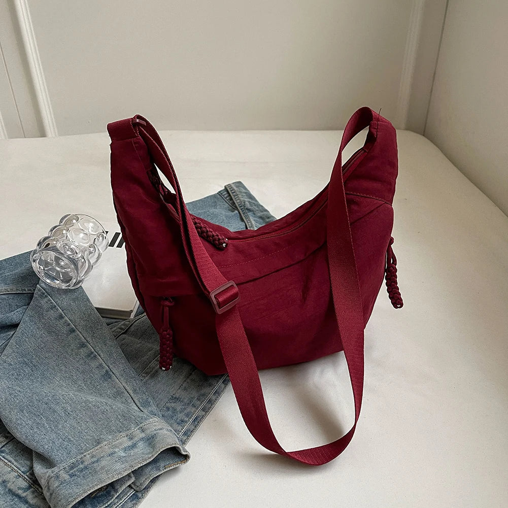 Bolso cruzado de media luna con múltiples bolsillos para mujer, bolsa de mensajero diaria de gran capacidad, correa ajustable, bolso Satchel Simple