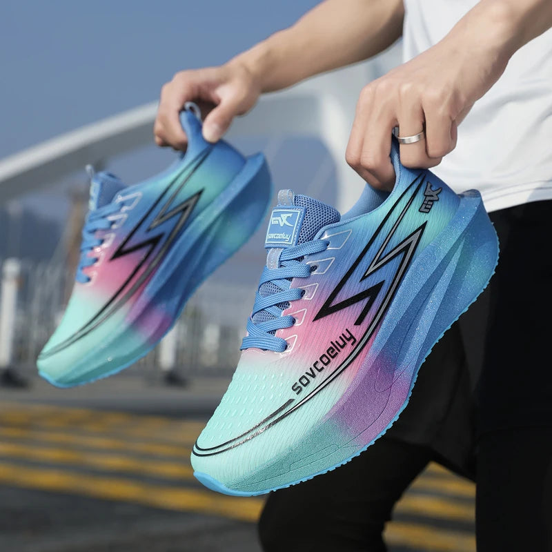 Zapatillas de Running con Placa de Carbono Degradado para Mujer, Estilo Pareja, Ligeras, Transpirables, con Amortiguación, Versátiles y Modernas