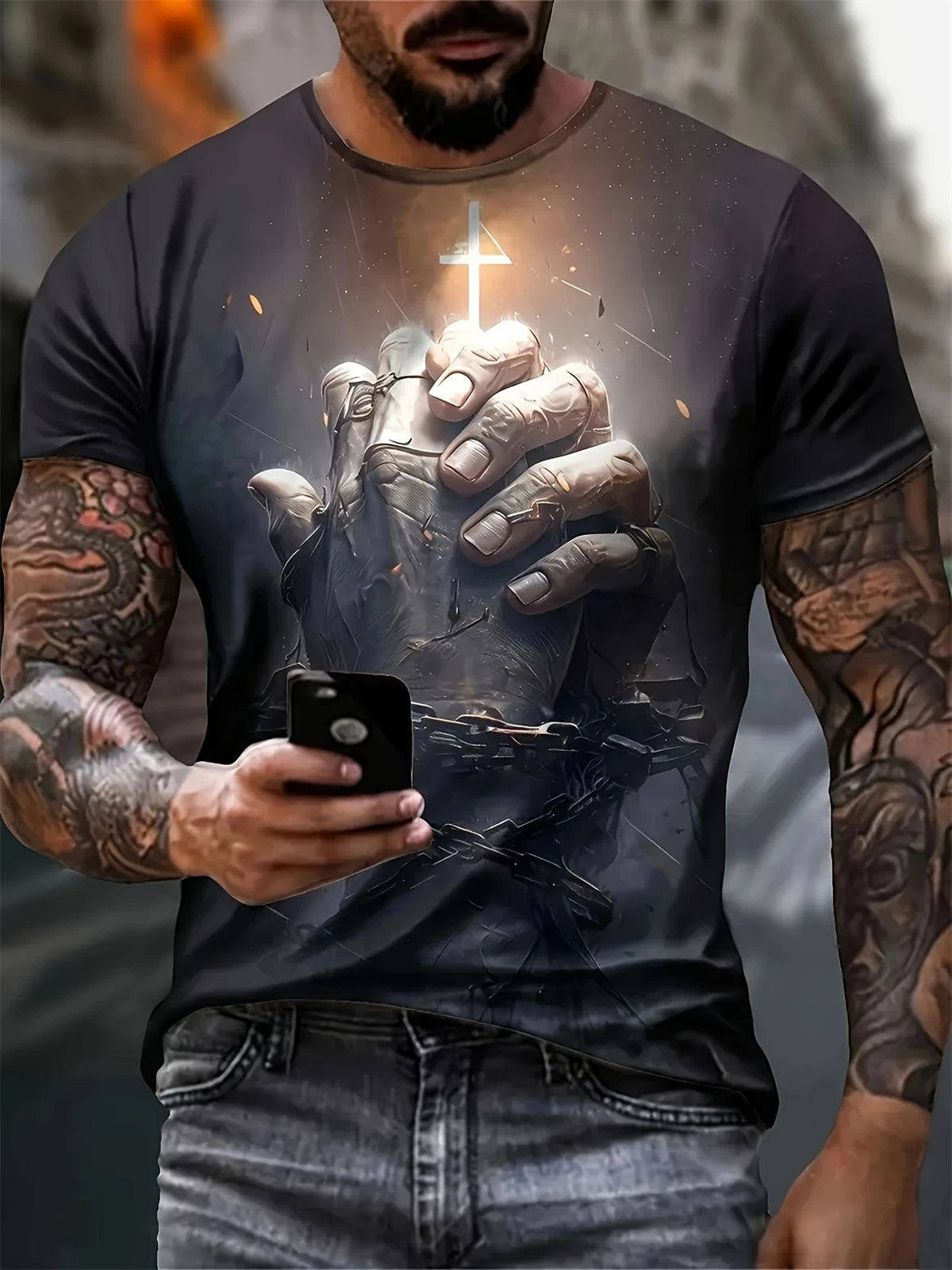 Camiseta de manga corta con estampado 3D de cabeza de calavera para hombre, camiseta de cuello redondo de estilo Punk, ropa de gran tamaño para exteriores de verano, novedad