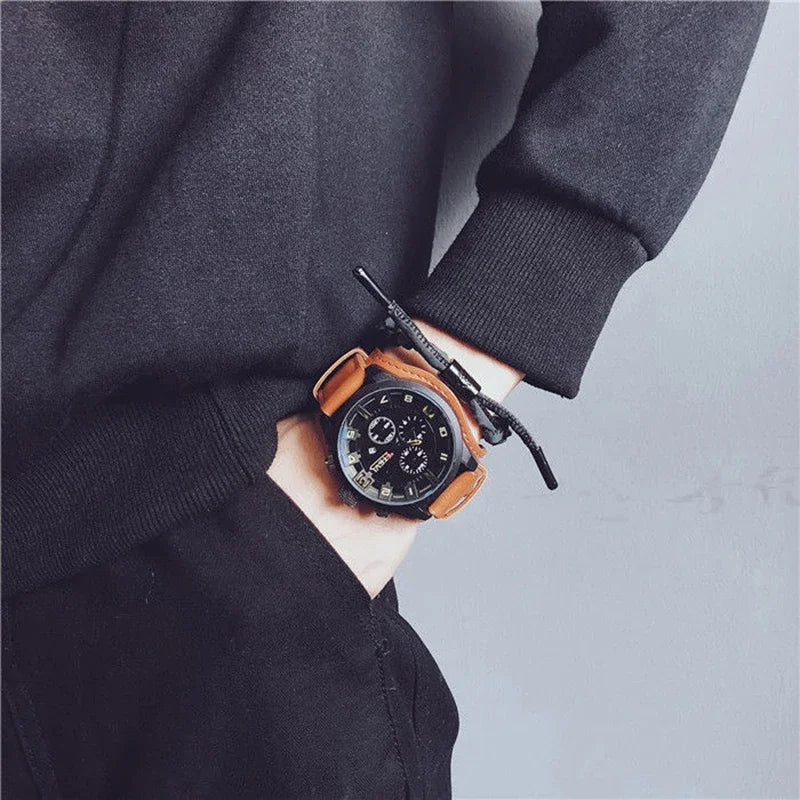 Reloj de Cuarzo para Hombre con Esfera Árabe, Correa de Cuero Informal, Relojes Deportivos con Calendario para Hombre