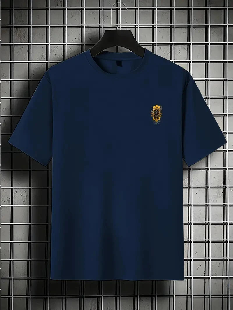 Camiseta de manga corta con cuello redondo y estampado de abeja deportiva holgada informal a la moda de algodón puro 100% para hombre