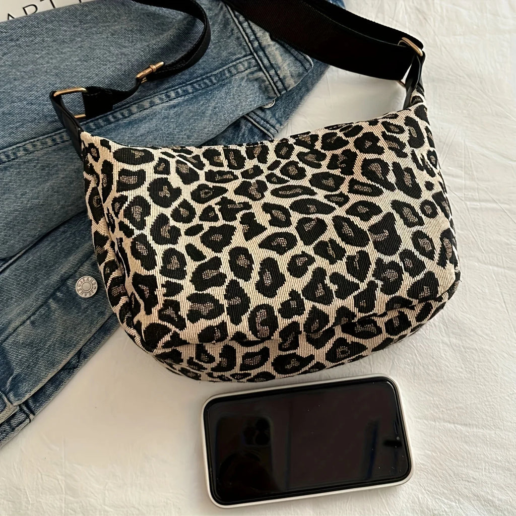 Bolso cruzado con estampado de leopardo para mujer, elegante bolso pequeño de nailon duradero con cómoda correa ancha para ir de compras, oficina, viajes