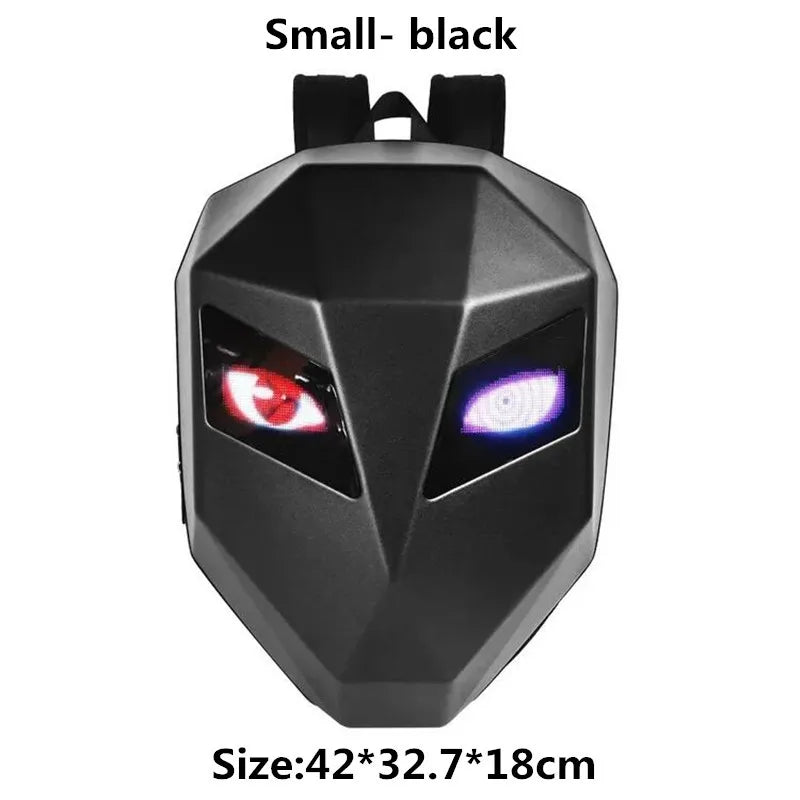 Mochila LED para Motociclistas con Ojos Brillantes, Textura de Fibra de Carbono, Casco, Mochila Escolar, Mochila para Portátil de Moto