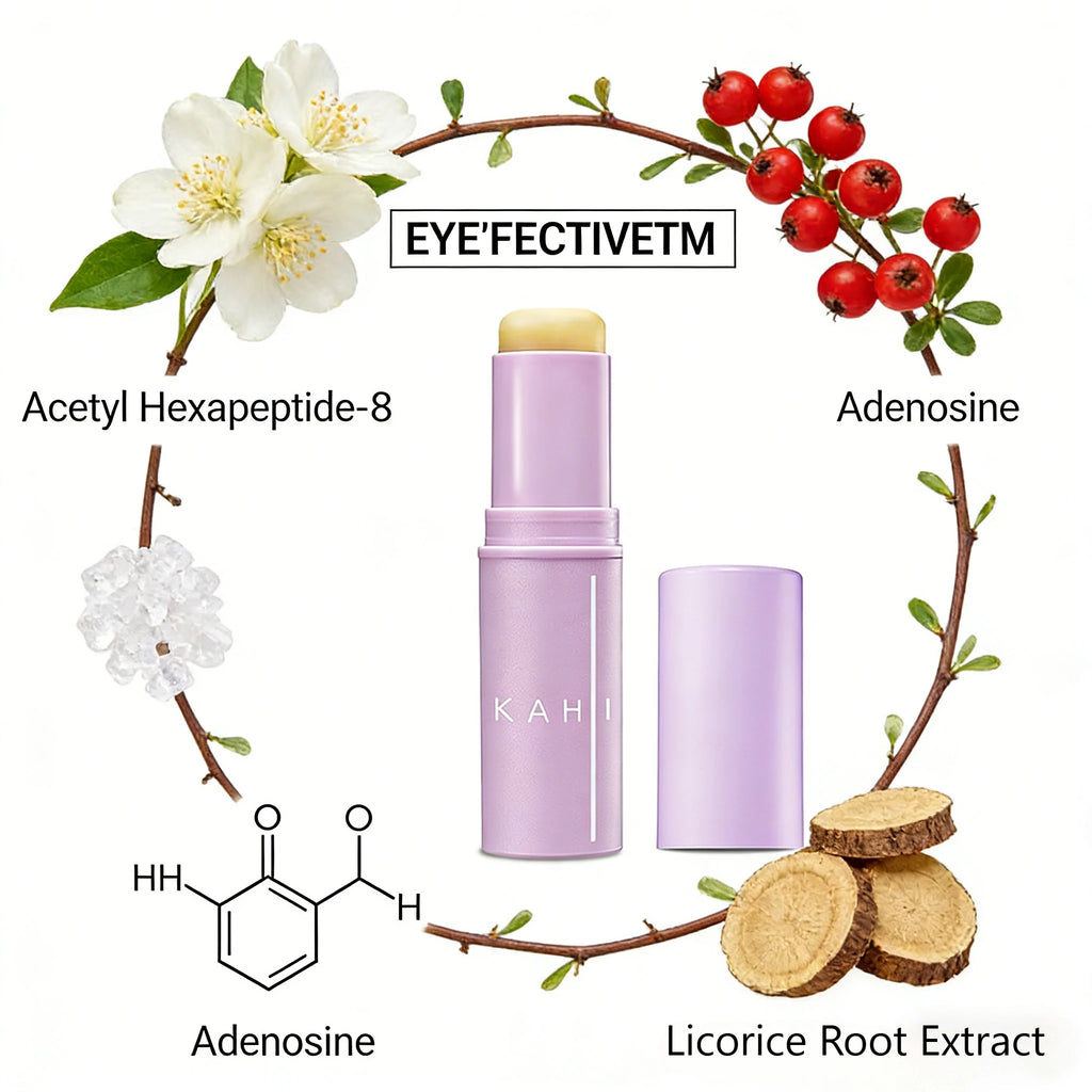 KAHI Bálsamo en Barra para Ojos con Acetil Hexapéptido 8, Reducción de Ojeras y Arrugas, Cuidado Anti-Hinchazón, Masajeador con Cabeza Metálica, Cuidado Facial Coreano