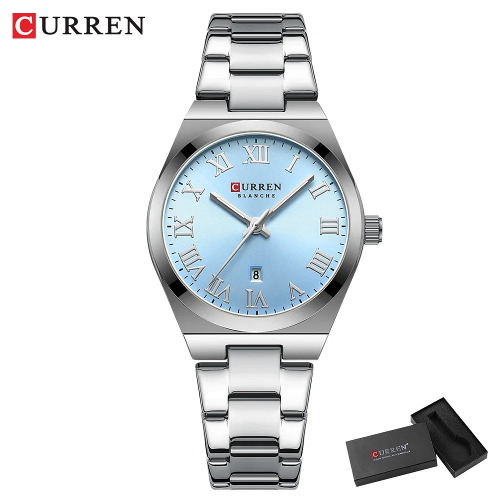 Relojes CURREN de lujo para mujer, relojes de pulsera de cuarzo de acero inoxidable informales a la moda para mujer, regalo para novia resistente al agua