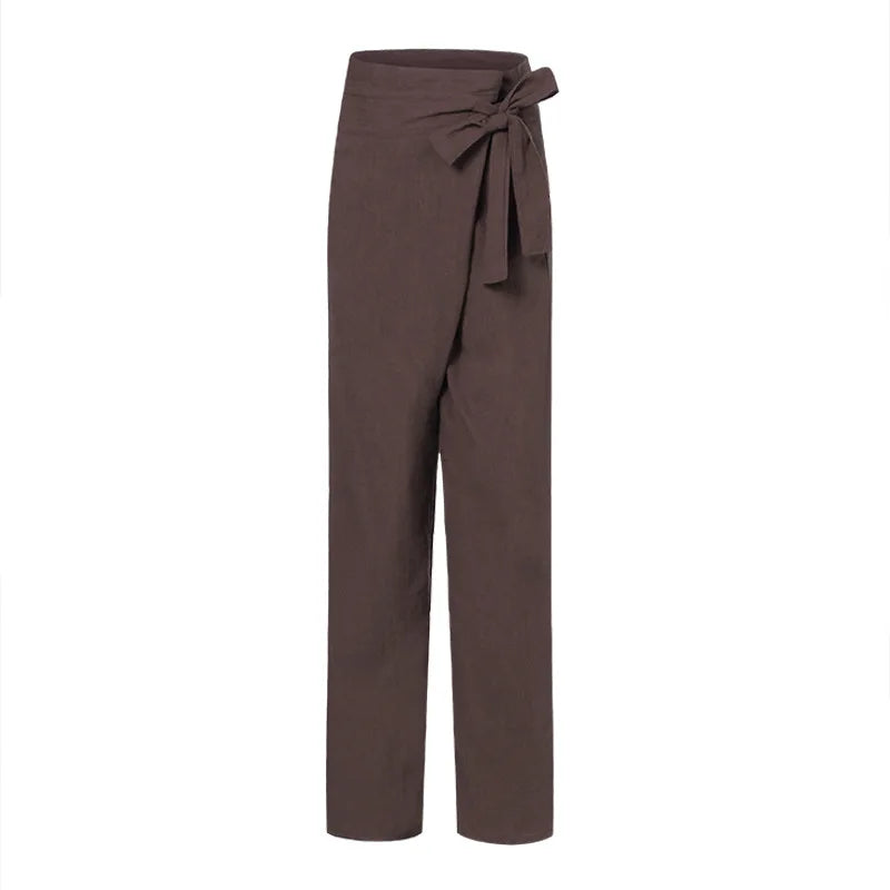 Pantalones informales con bolsillo para mujer, Color sólido, elásticos, con encuadernación, línea de algodón elegante, cintura alta, verano 2024