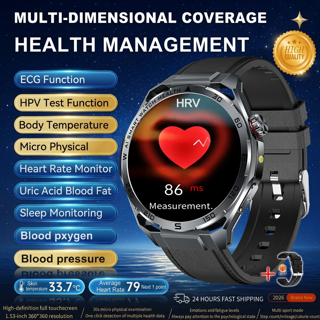 Nuevo Reloj Inteligente Médico con IA para Oxígeno en Sangre 2026, ECG Preciso, Ácido Úrico, Presión Arterial, Grasa Corporal, Fitness, Resistente al Agua