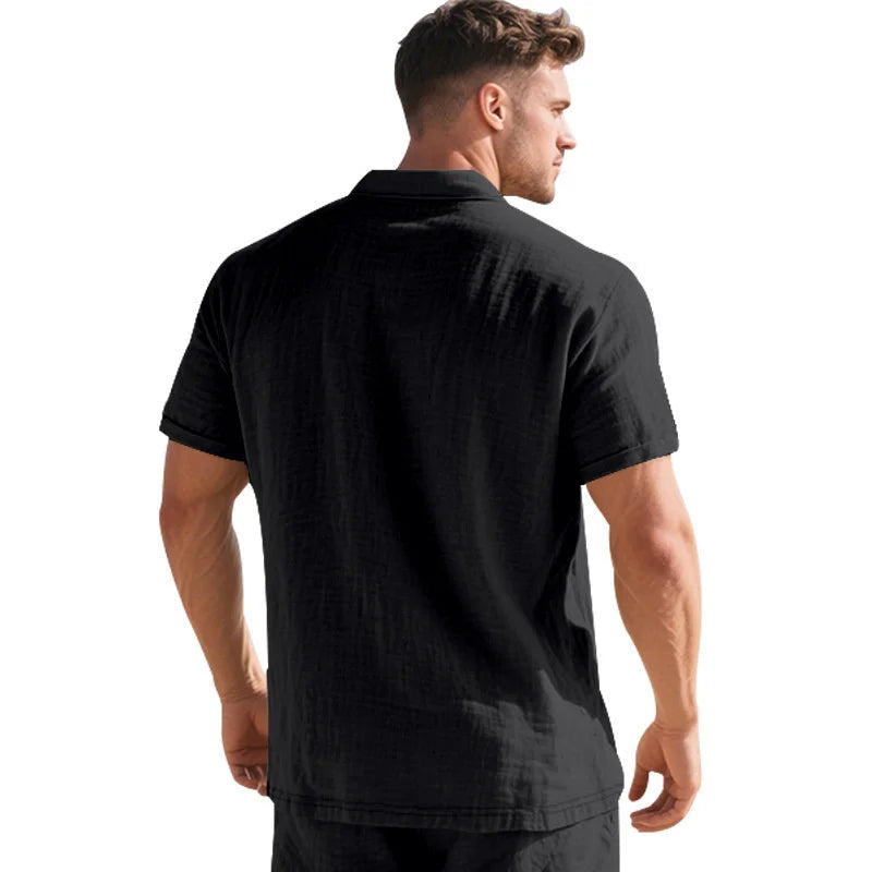 Camisa POLO de manga corta de lino y algodón de alta calidad para hombre, camisa informal holgada y cómoda, camisetas de verano con botones y cuello vuelto