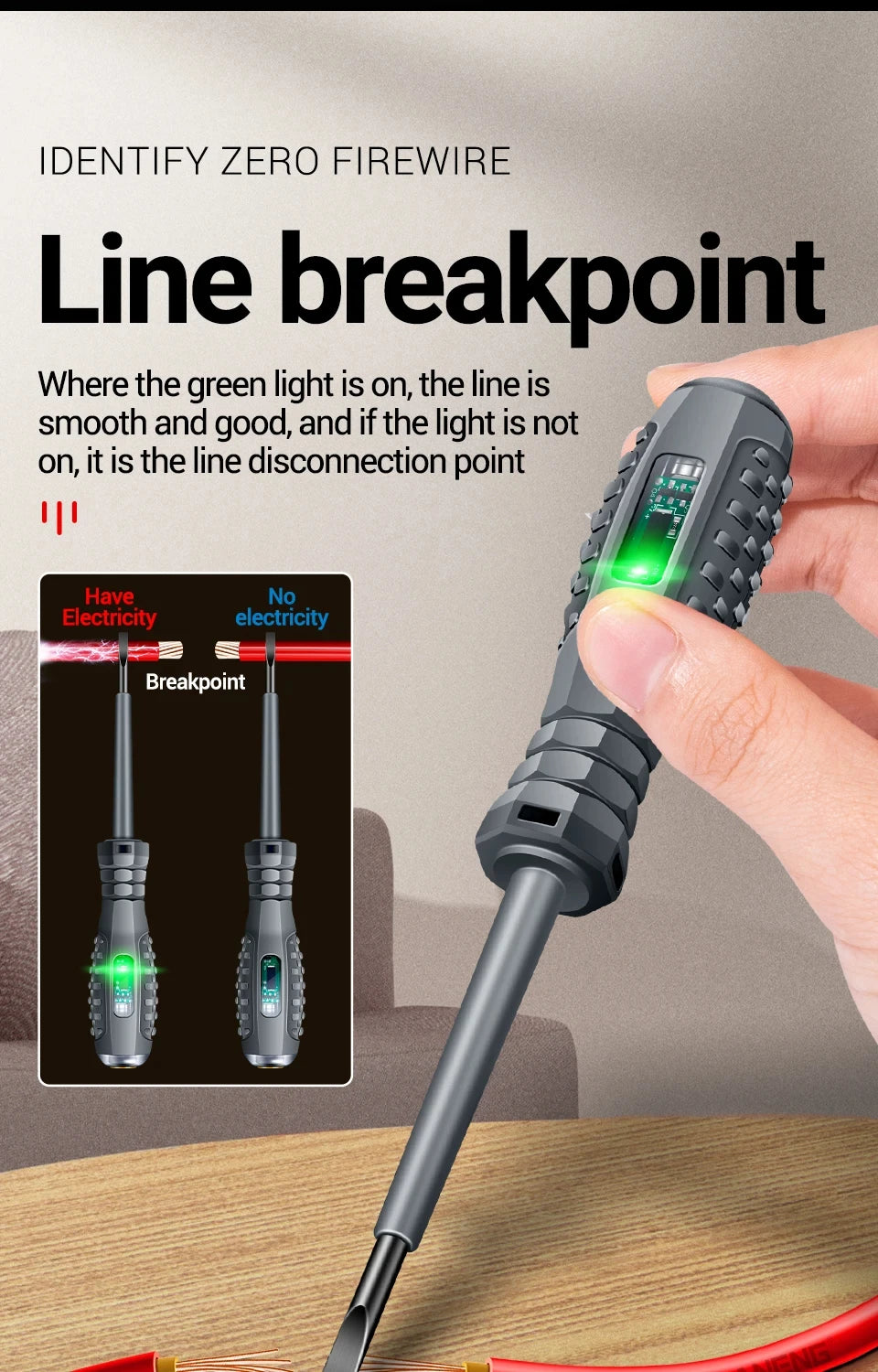Multifunctional Electrician Test Screwdriver AC Non-contact Induction Test Pen Voltage Tester 70-600V Red Green Induction Lights