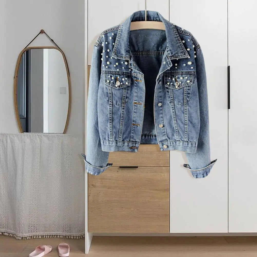 Chaqueta vaquera de un solo pecho para mujer, resistente al desgaste, estilo clásico, talla grande