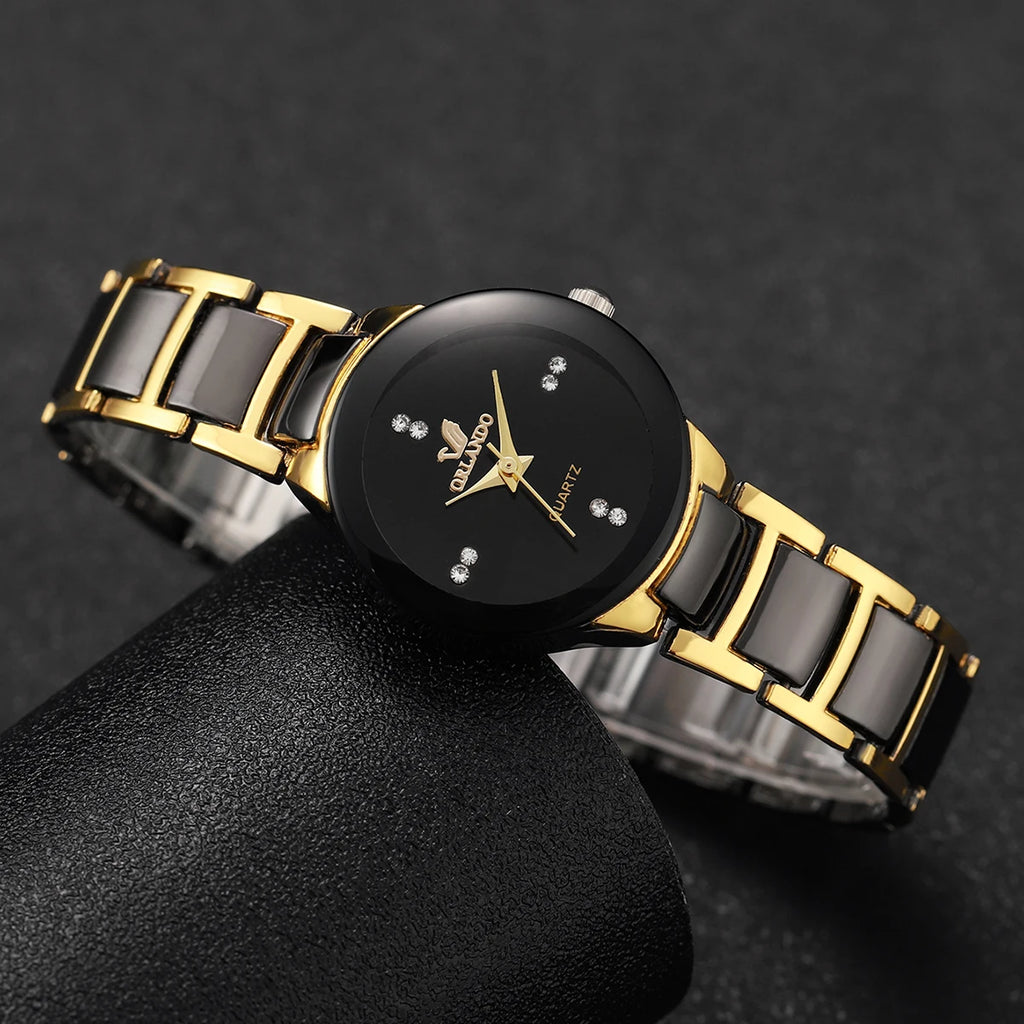 Relojes de cuarzo analógicos con banda de acero inoxidable para mujer con diamantes de imitación a la moda