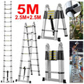 Escalera de aluminio telescópica multiusos de 16,5 pies (8,2 pies + 8,2 pies)/5M, escalera plegable extensible, escalones antideslizantes, capacidad de carga de 150 kg