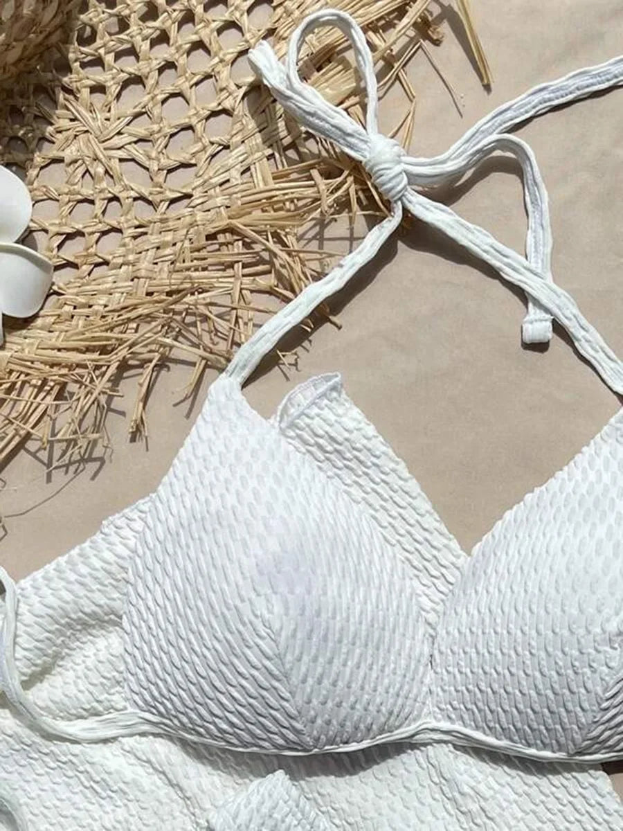 Con falda, Bikini arrugado con copa de sujetador, traje de baño femenino, traje de baño para mujer, conjunto de Bikini de tres piezas, traje de baño Push Up, ropa de playa para nadar