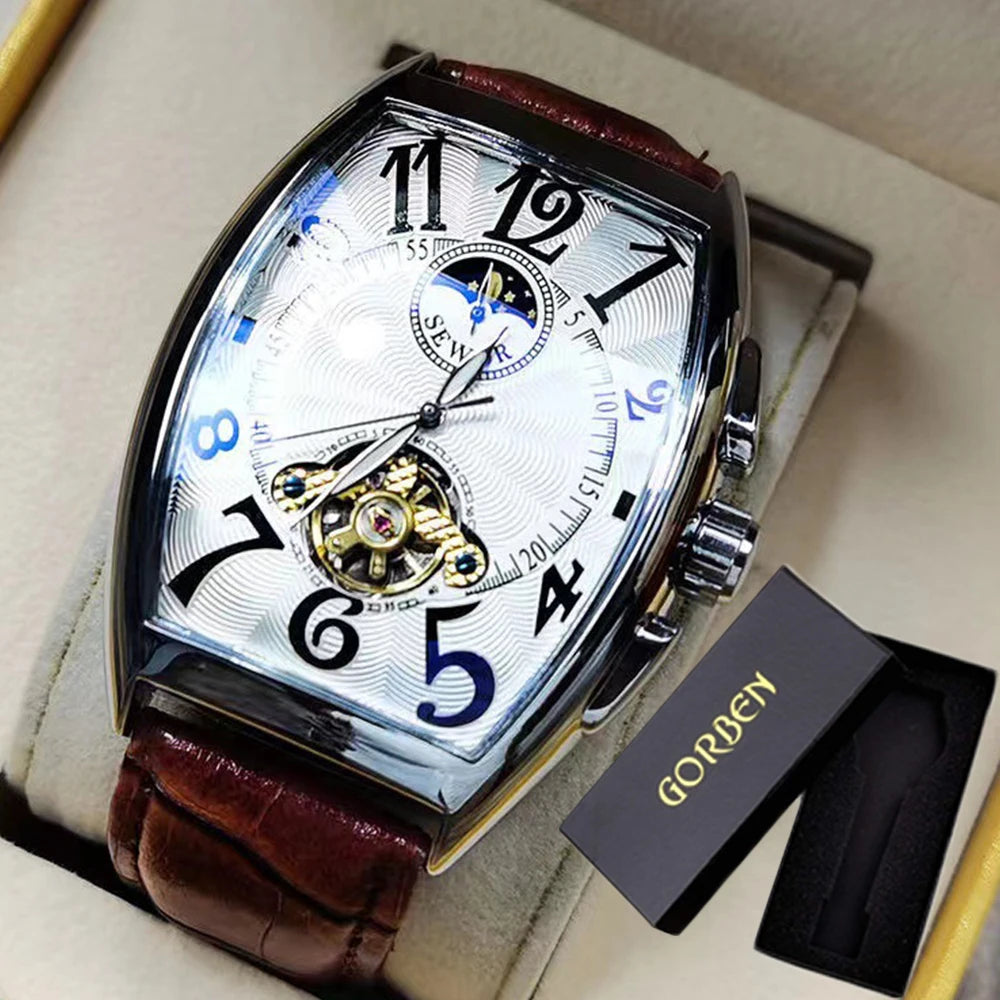 Relojes mecánicos automáticos para hombre, reloj de pulsera con esqueleto de Tourbillon, luminoso, de lujo