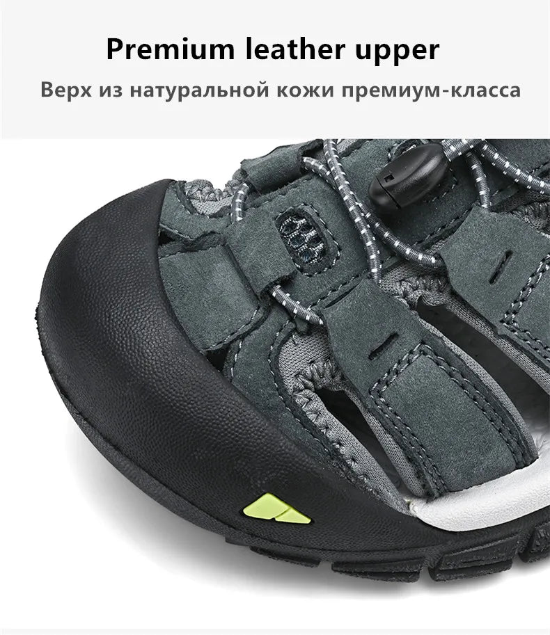 Sandalias de piel auténtica para hombre, zapatos informales transpirables de diseño a la moda, fondo suave, talla grande, para playa y exteriores, novedad de verano
