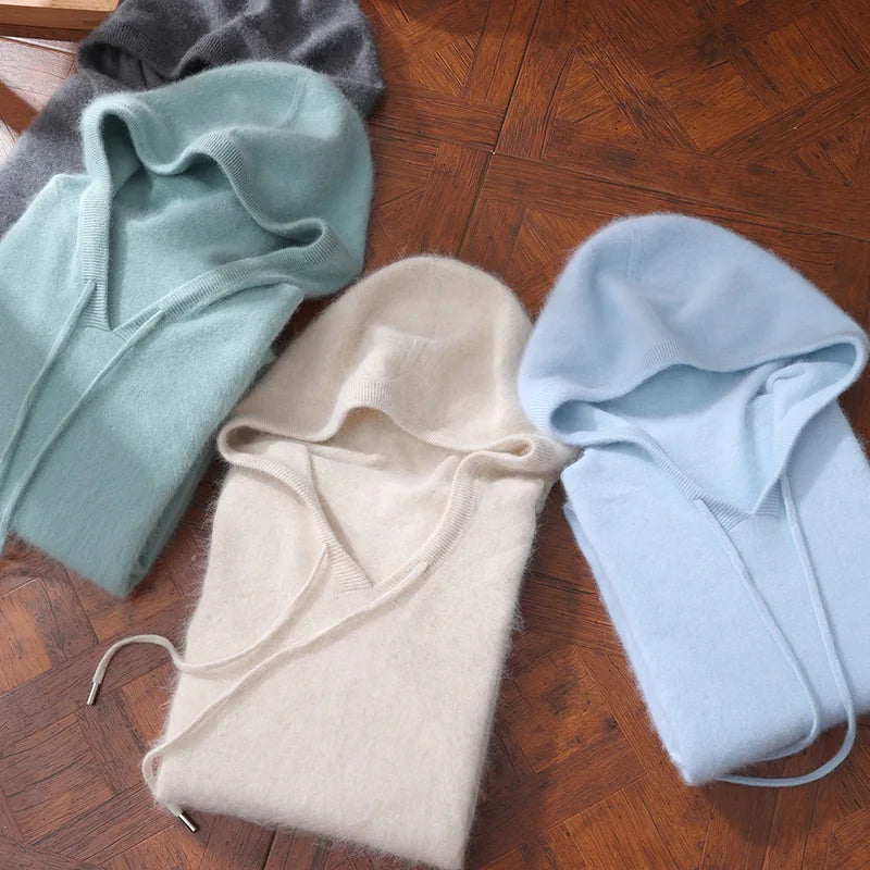 Jersey nuevo para hombre, suéter de cachemira de visón 100%, suéter informal de punto de negocios para otoño e invierno, suéter con capucha y cuello redondo para hombre, mangas completas