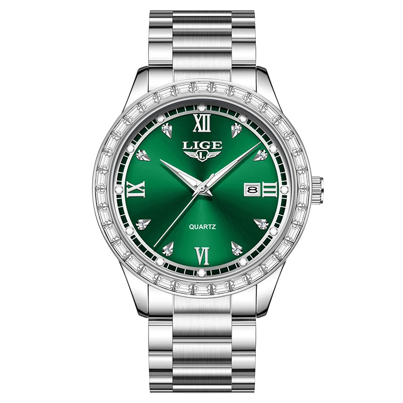 Reloj LIGE elegante para mujer, reloj resistente al agua a la moda, reloj luminoso de cuarzo de negocios de acero inoxidable para mujer, reloj de mujer + caja