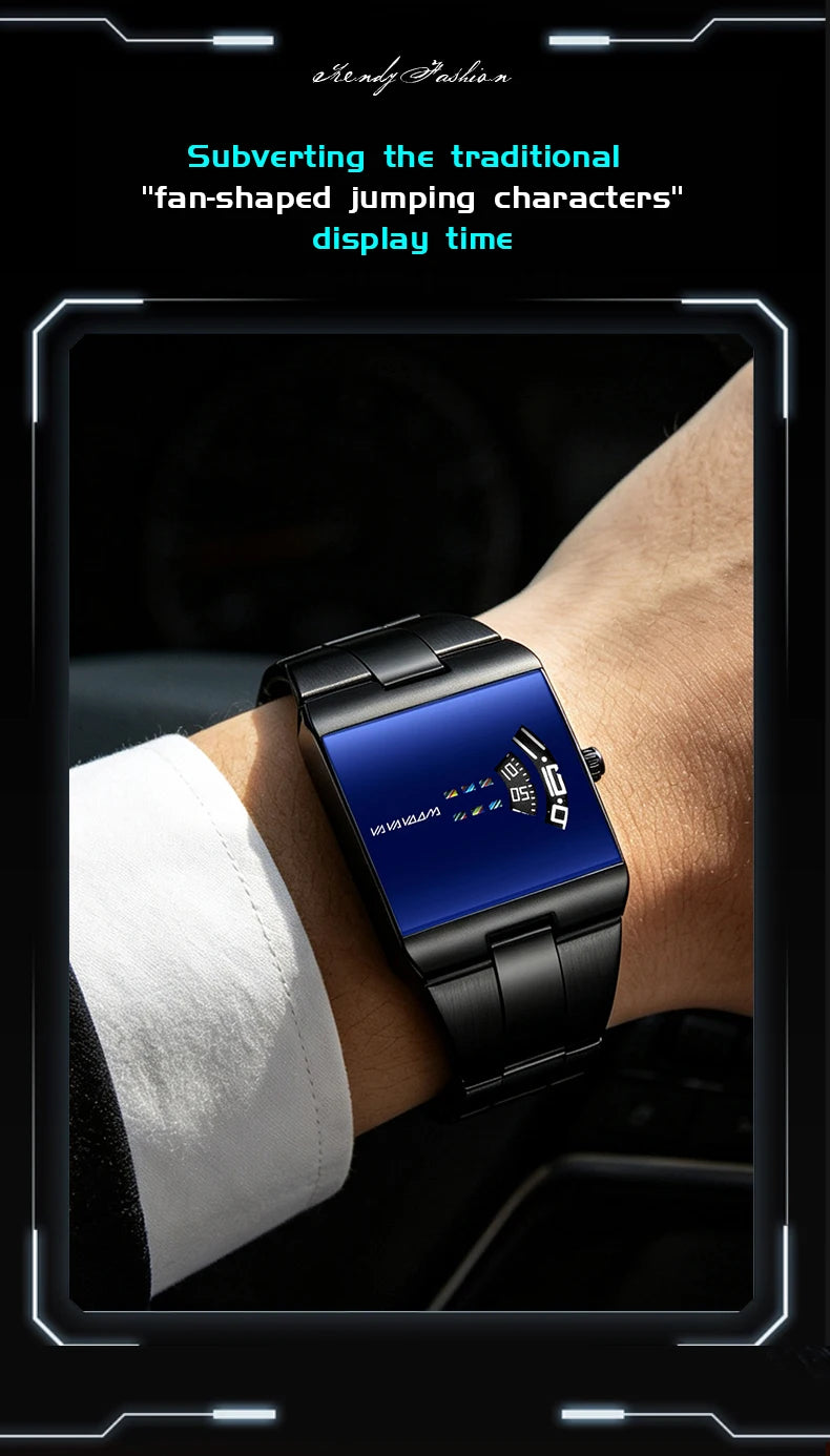 Reloj de cuarzo cuadrado clásico VA VA VOOM con esfera dorada creativa, diseño de moda para hombre, reloj de acero de superficie de gran venta para hombre.