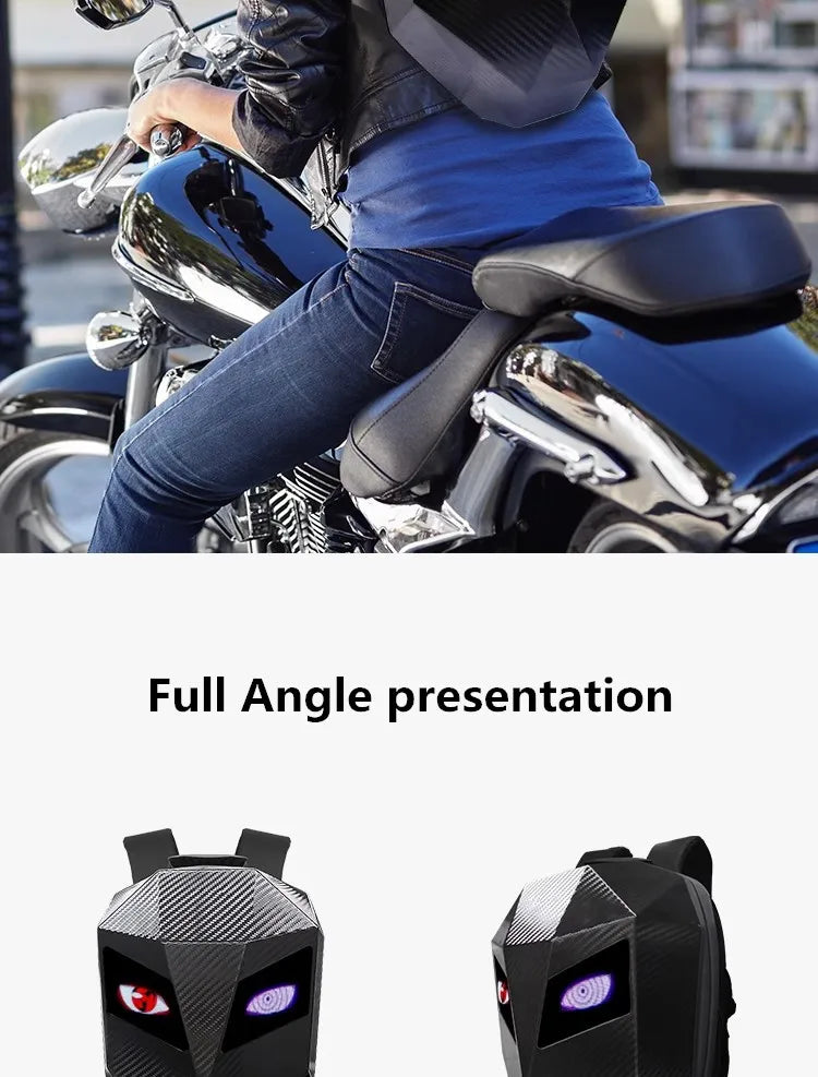 Mochila LED para Motociclistas con Ojos Brillantes, Textura de Fibra de Carbono, Casco, Mochila Escolar, Mochila para Portátil de Moto