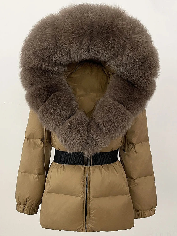 OFTBUY 2025 new women's winter clothing, white duck down coat, natural fox fur hooded jacket, fashionable warm padded jacket for women