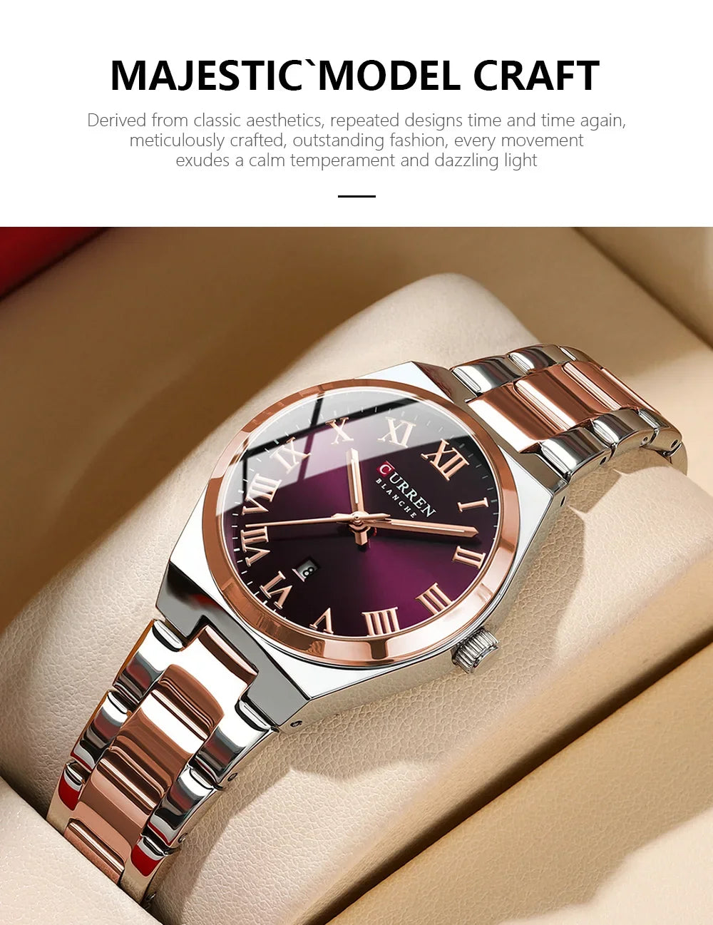 Reloj CURREN para mujer, relojes para mujer, relojes para mujer, vestido de moda resistente al agua, pulsera de acero inoxidable, relojes analógicos con fecha