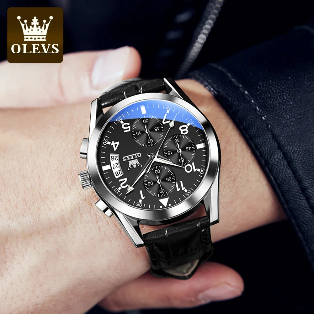 OLEVS reloj de cuarzo para hombre, correa de cuero Original, indicador de fecha, resistente al agua, luminoso, informal, de negocios, reloj de cuarzo para hombre, marca superior