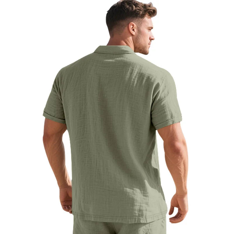 Camisa POLO de manga corta de lino y algodón de alta calidad para hombre, camisa informal holgada y cómoda, camisetas de verano con botones y cuello vuelto