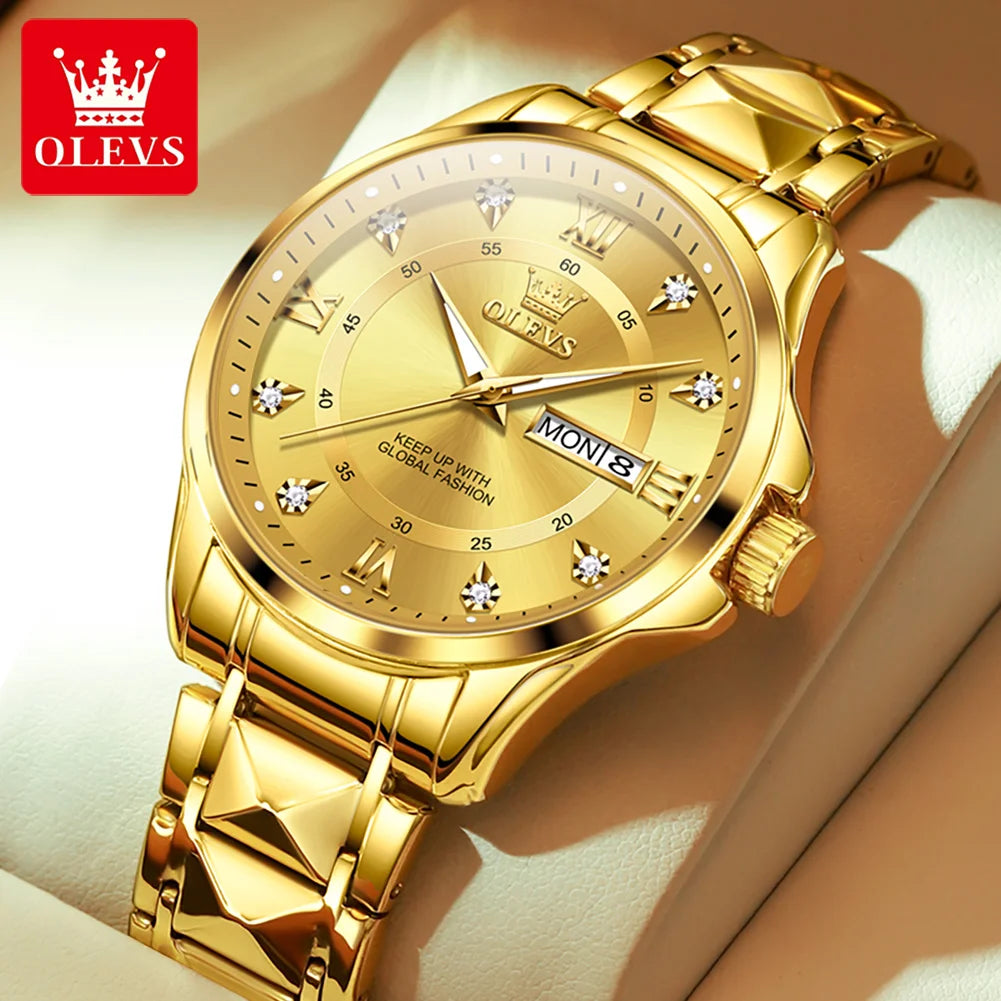 OLEVS, reloj de cuarzo Original superior para parejas, reloj de lujo con esfera de diamante a escala romana para hombres y mujeres, reloj de mano resistente al agua con correa de rombos