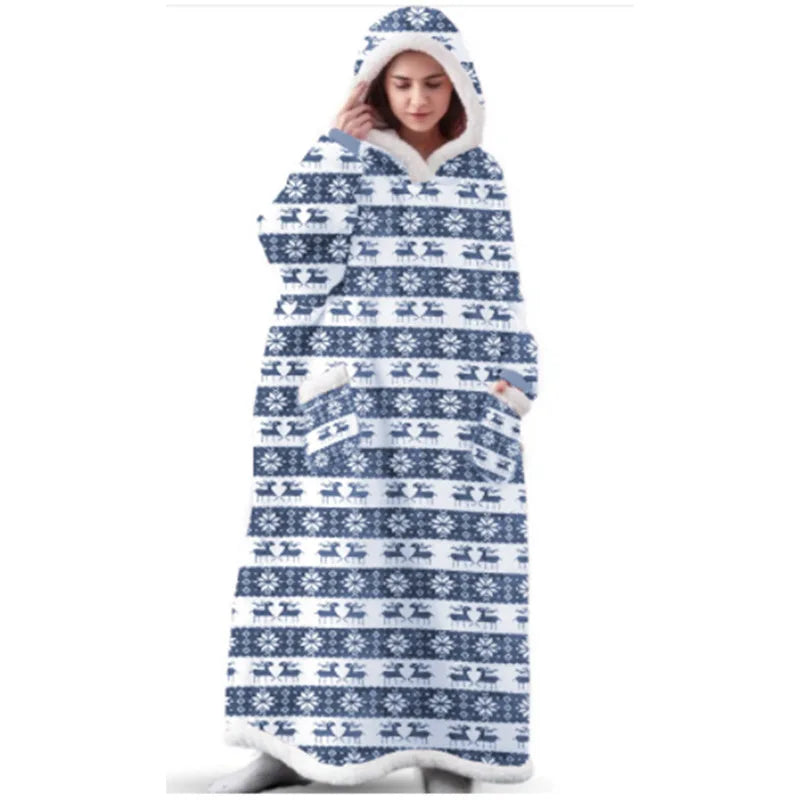 Sherpa Flannel Oversized Hoodie Blanket, Warm Winter Blanket with Sleeves, Hooded Sweatshirt, Oversized TV Blanket, Pullover