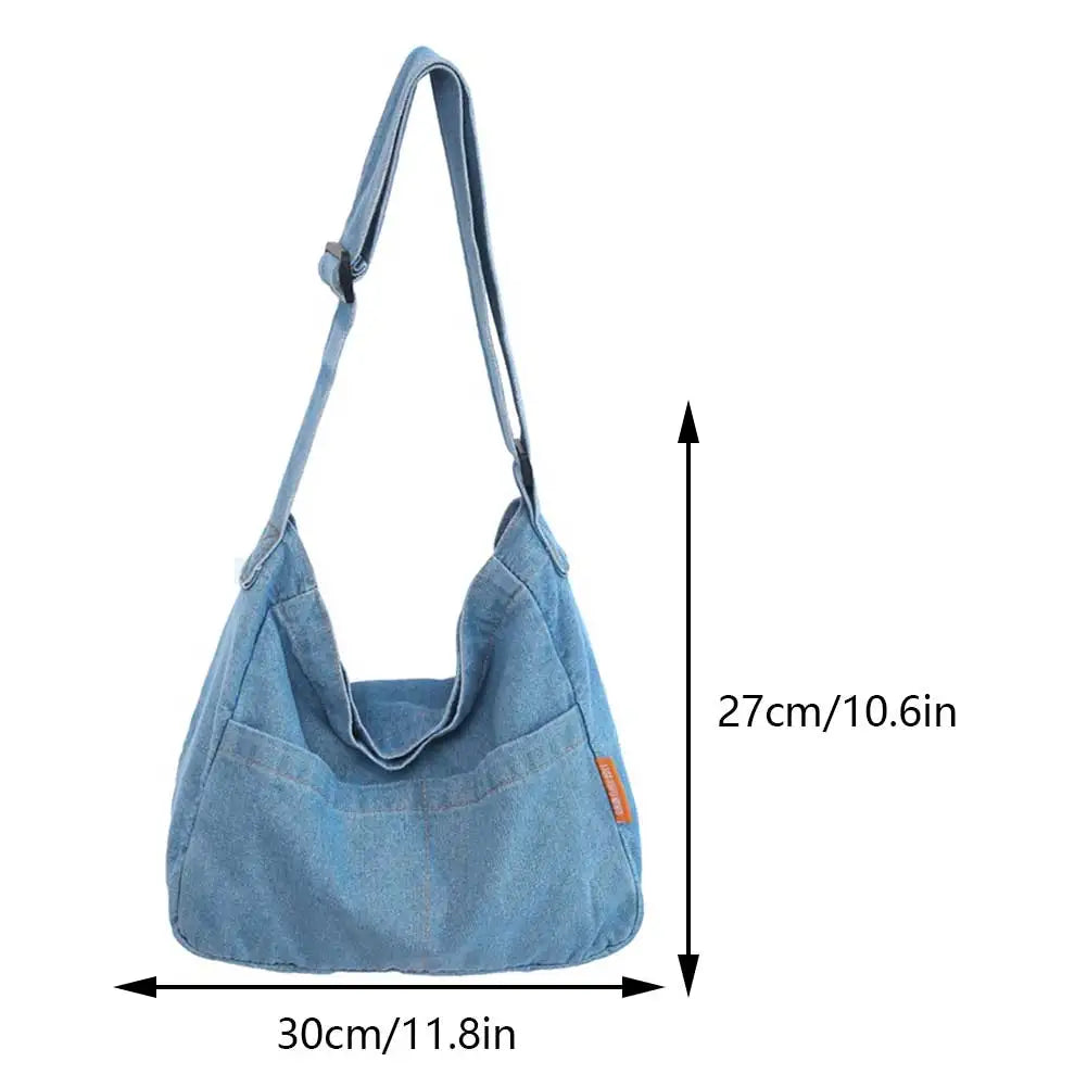 Bolso cruzado de mezclilla para mujer, bolso de hombro de gran capacidad, correa ajustable, bolso Vintage, bolsos de mensajero informales con múltiples bolsillos