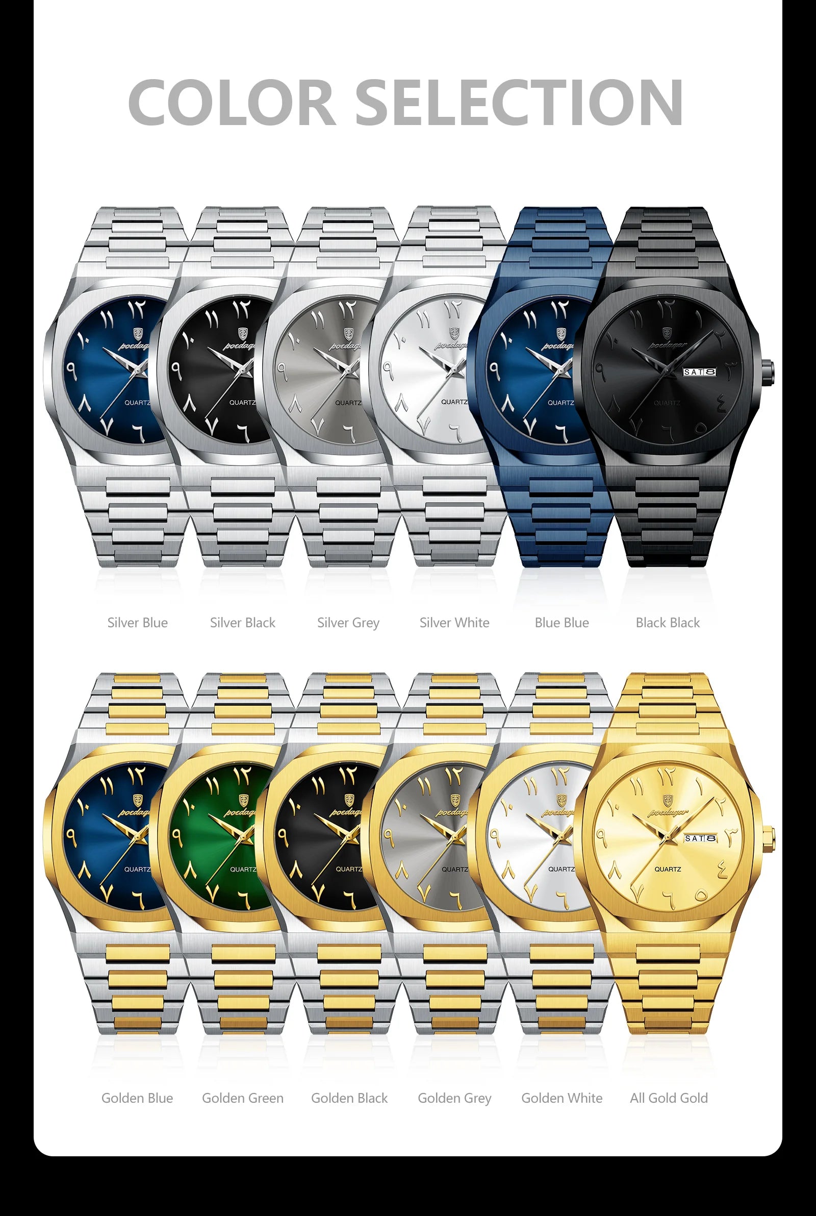 Reloj militar POEDAGAR para hombre, resistente al agua, calendario semanal de lujo, reloj de pulsera para hombre, relojes de cuarzo de acero inoxidable a la moda para hombre