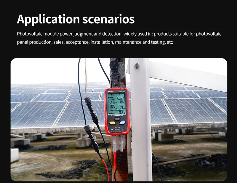 Medidor de paneles solares UNI-T UT673PV 5~800W, medidor de potencia máxima de módulos fotovoltaicos, voltaje de circuito abierto, corriente de cortocircuito, medidor MPPT