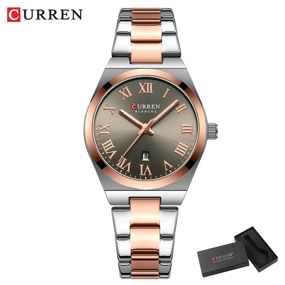 Relojes CURREN de lujo para mujer, relojes de pulsera de cuarzo de acero inoxidable informales a la moda para mujer, regalo para novia resistente al agua
