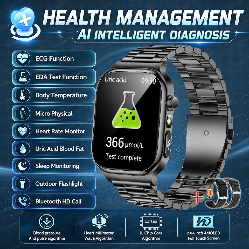 Nuevo Reloj Inteligente de Salud Nivel Hospitalario 2026 con Medición de Grasa Corporal, ECG, Oxígeno en Sangre, Presión Arterial, Pantalla AMOLED HD, Llamadas y Funciones Deportivas para Hombre