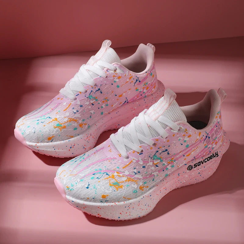 Zapatillas Deportivas para Mujer con Placa de Carbono Degradada, Amortiguadoras, Transpirables, Ligeras y Antideslizantes