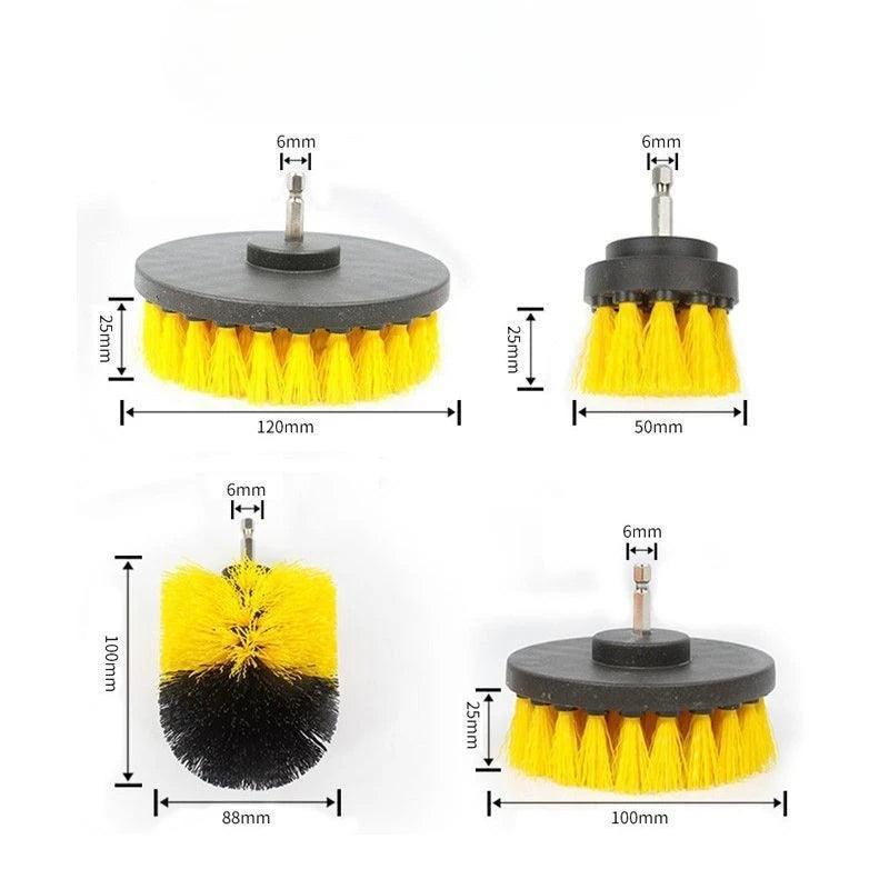 Kit de Cepillos para Taladro – Limpieza de Alfombras, Vidrios y Llantas, 2"/3.5"/4"/5"