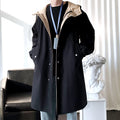 Gabardina para hombre, gabardina con capucha a la moda, otoño, longitud media, cortavientos holgado de un solo pecho, abrigo informal falso de dos piezas