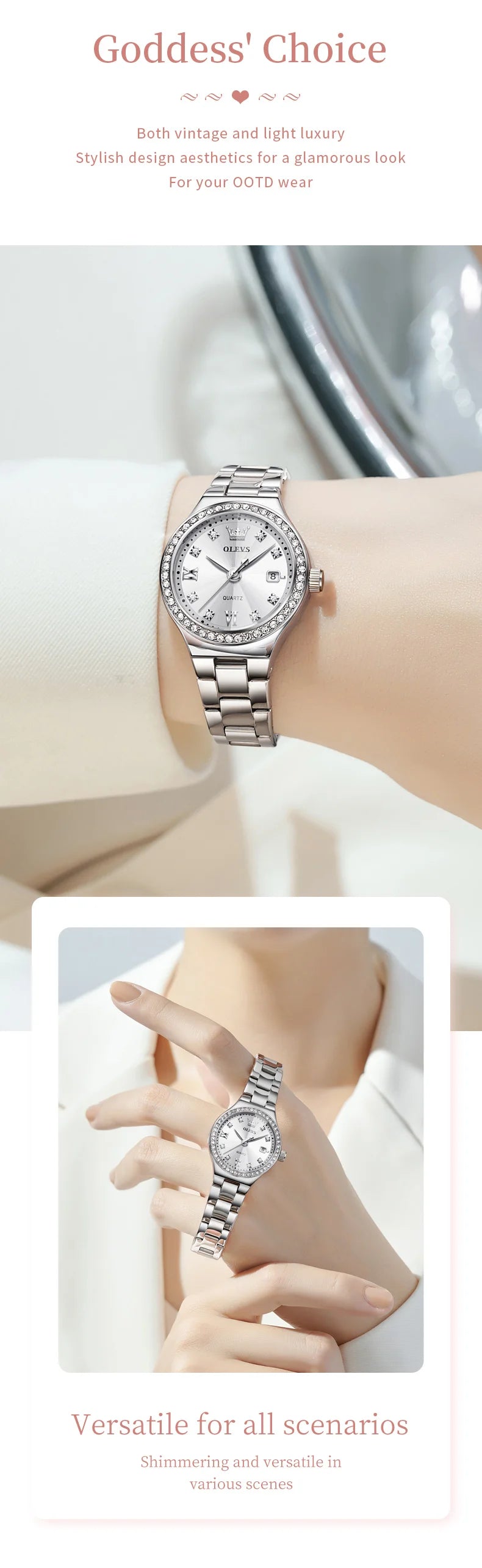 OLEVS Brand Original Quartz Watch Women Watch Fashion Waterproof Luminous Stainless Steel Diamond Date Women's Watch Reloj