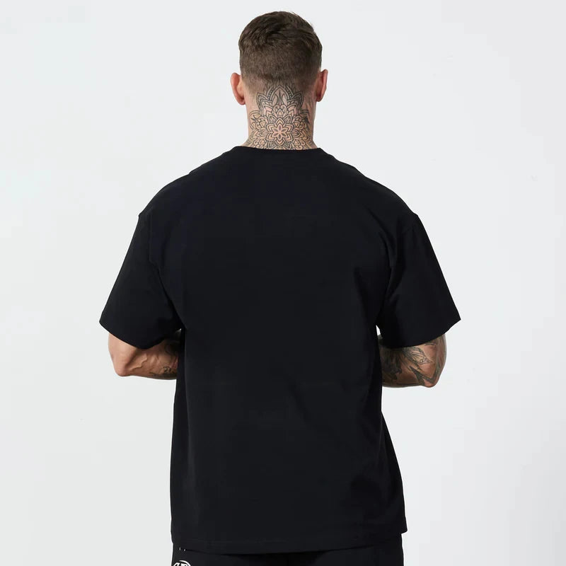 Camiseta holgada de algodón para hombre, camisa de manga corta con hombros caídos para Fitness, gimnasio, culturismo, Tops deportivos de verano