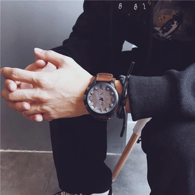 Reloj de Cuarzo para Hombre con Esfera Árabe, Correa de Cuero Informal, Relojes Deportivos con Calendario para Hombre