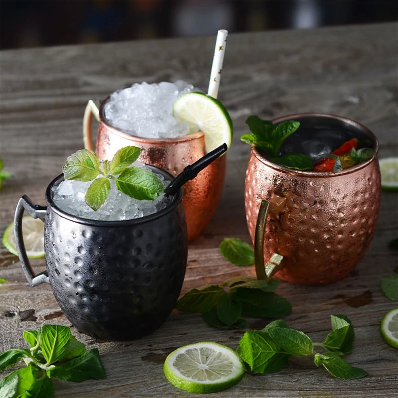 Juego de 8 Tazas de Cobre Martillado para Moscow Mule - Tazas de Acero Inoxidable para Servir Cerveza, Vino, Café y Cócteles