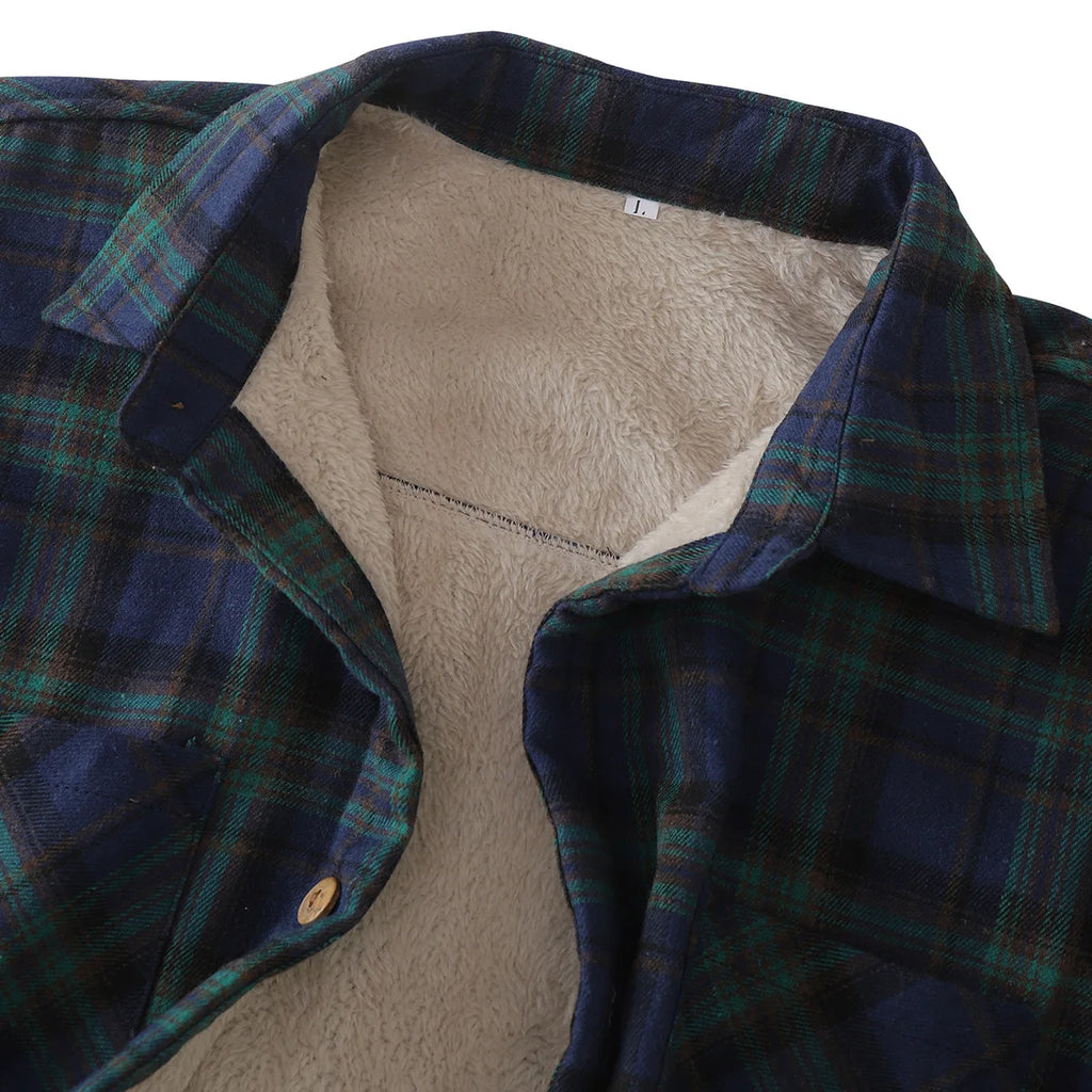 New2026 Chaqueta de lana a cuadros para hombre, Otoño Invierno, cuello vuelto, botón, camisa gruesa, chaqueta para hombre, chaqueta informal, camisas