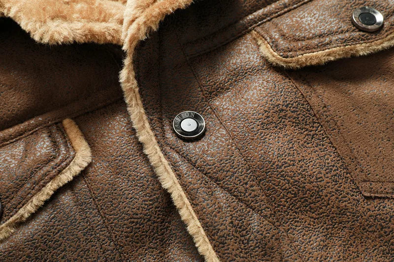Nueva moda para hombre, chaquetas y abrigos integrados de cuero y piel con cremallera Diagonal, chaquetas de cuero cálidas de lana para hombre, chaquetas ajustadas